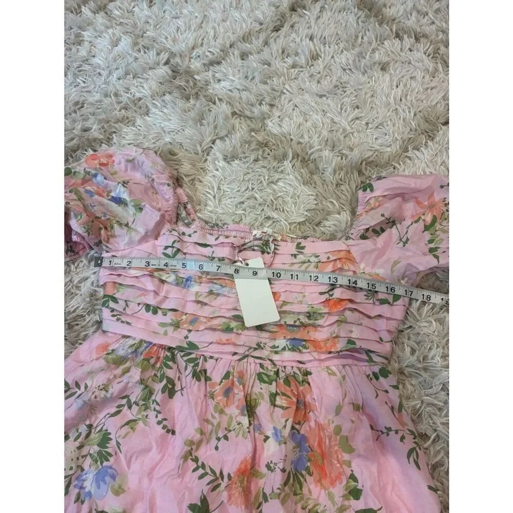 By The River Floral Pink Puff Midi Sleeve Dress - Picture 13 of 15